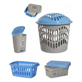 Kit Baby Menino Cesto Roupa Lixeira Saboneteira Infantil