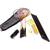 Kit Badminton- 4 Raquetes 3 Petecas De Nylon Rede E Suporte Vollo Sports