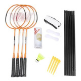 Kit Badminton 4 Raquetes 3 Petecas De Nylon Rede E Suporte