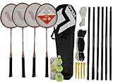 Kit Badminton 4 Raquetes 3 Petecas E Rede VB004 Vollo Sports