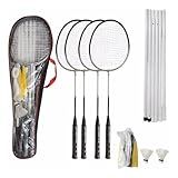 Kit Badminton Pro 4 Raquetes 2 Petecas C Rede E Suporte
