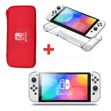 Kit Bag Case Película De Vidro Para Nintendo Switch Oled Cor Bag Vermelha Capa Silicone Transparente