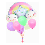 Kit Balão Arco Íris Aniversário Infantil Bouquet 9 Peças