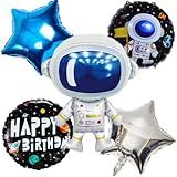 Kit Balão Astronauta Gigante 75cm 2 Balões Astronauta Redondo 45cm 2 Balões Estrelas 45cm Kit 5 Pçs Festa Astronauta Sortidos