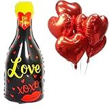 Kit Balão Champagne Love 81 Cm 5 Corações Metalizados 45 Cm Kit Balão De Coração