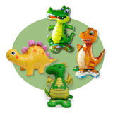 Kit Balão Dinossauro Centro De Mesa Metalizado Baby 5 Unid Cor Verde Dinos