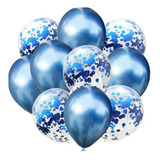 Kit Balao Hiperfesta Confete Metalic 10un Cor Azul