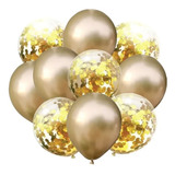 Kit Balao Hiperfesta Confete Metalic 10un Cor Dourado