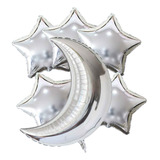 Kit Balão Metalizado 5 Estrelas   1 Lua Decoração Festa Aniv