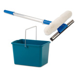 Kit Balde Retangular E Rodo Limpa Vidros Com Cabo 50 Cm Mop
