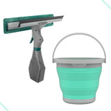 Kit Balde Retrátil Dobrável 5l Rodo Mop Limpa Vidros 3x1