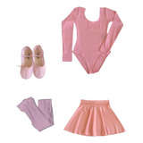 Kit Ballet Infantil 4 Itens C Collant Manga Longa Balé Rosa