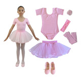 Kit Ballet Infantil 6 Itens C Saia De Tule Tutu Tou Tou