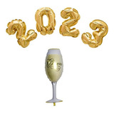Kit Balões 2023 Dourado Garrafa Champagne 32 Ano Novo