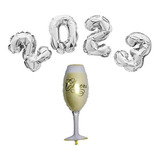Kit Balões 2023 Prata Garrafa Champagne 32 Ano Novo
