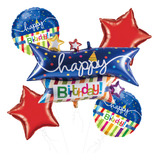 Kit Balões Feliz Aniversario Banner Estrelas E Redondos