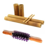 Kit Bambu Rolo Massagem Turbinada Modelador Bambuterapia