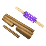 Kit Bambu Rolo Massagem Turbinada Modeladora Bambuterapia Cor Lilás