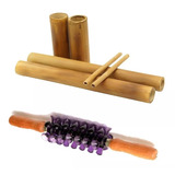 Kit Bambu Rolo Massagem Turbinada Modeladora Bambuterapia