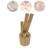 Kit Bambuterapia 7 Peças E Suporte Massagem Corporal Facial