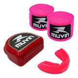 Kit Bandagem Elástica 5m Protetor Bucal Profissional Muvin Cor Rosa