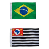 Kit Bandeira São Paulo Bandeira Do Brasil 90x150cm 