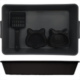 Kit Banheira Caixa De Areia Gatos Pá Comedouro E Bebedouro Cor Preto