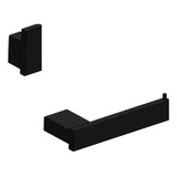 Kit Banheiro 2 Peças Cabide Gancho E Higiênico Preto Fosco