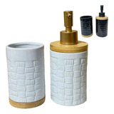 Kit Banheiro 2 Peças Porcelana E Bambu Luxo Lavabo Banheiro
