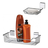 Kit Banheiro Aço Inox Suporte Shampoo Porta Parede Sabonete