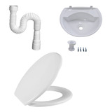 Kit Banheiro Branco Lavatório Assento Sanitário Sifão