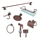 Kit Banheiro Completo Inox Porta Shampoo Ducha Corten