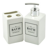 Kit Banheiro Lavabo 2 Peças Branco Quadrado Dispenser Bath