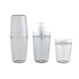 Kit Banheiro Lavabo 3Pçs Porta Escova Sabonete Líquido Algodão Cotonetes Transparente 