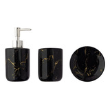 Kit Banheiro Lavabo Jogo 3 Pç Sabonete Dispenser Marmorizado