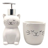 Kit Banheiro Lavabo Jogo Sabonete Líquido 2 Peças Gatinho