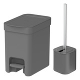 Kit Banheiro Lavabo Lixeira Com Pedal Escova Sanitária Inox