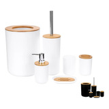Kit Banheiro Lavabo Lixeira Escova Conjunto 6 Peças Bambú