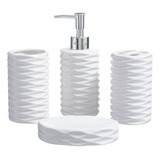 Kit Banheiro Lavabo Porta Sabonete Líquido Escova 4 Pç 004 D Cor Branco