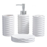 Kit Banheiro Lavabo Porta Sabonete Líquido Escova 4 Pç 004 D