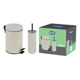 Kit Banheiro Lixeira 3l C Pedal Escova Sanitária Bege Mor