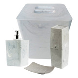 Kit Banheiro Mármore Lavabo Lixeira Porta Escova Saboneteira