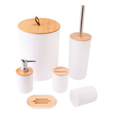 Kit Banheiro Moderno Bambu Com 6 Peças Lixeira Tampa Fechada