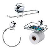 Kit Banheiro Porta Papel Higiênico Toalheiros Argola Ventosa