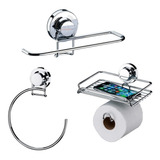 Kit Banheiro Porta Papel Higiênico Toalheiros Argola Ventosa