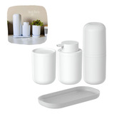 Kit Banheiro Porta Sabonete Liquido Escova De Dente Algodão