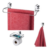 Kit Banheiro Porta Toalha Papel Toalheiro Cromado Ventosa