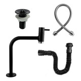 Kit Banheiro Torneira Metal Preta Valvula Engate Sifão