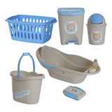 Kit Banho Bebê Infantil Banheira Saboneteira Cesto Lixeira