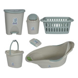 Kit Banho Bebê Infantil Banheira Saboneteira Cesto Lixeira